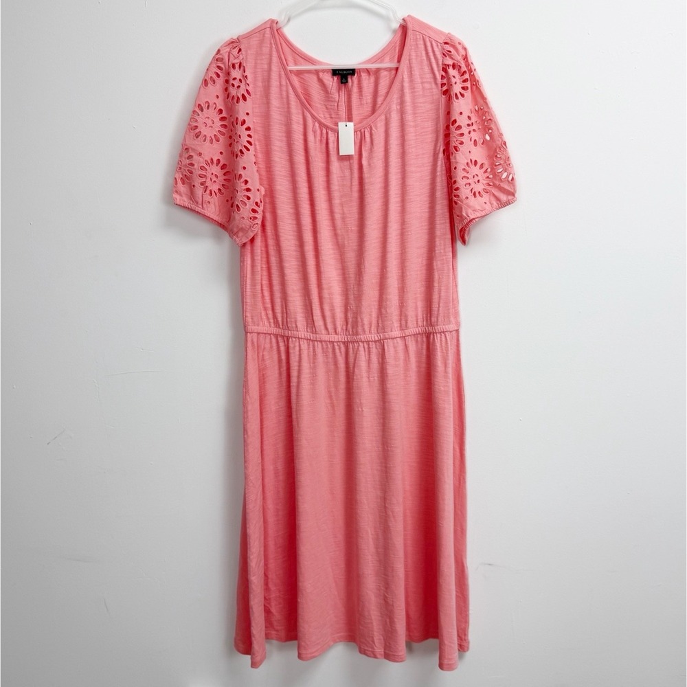 Talbots Dress Womens Large Pink Eyelet Blouson Short Sleeve NWT NEW